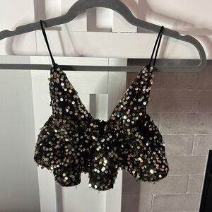 Double crazy Sequin Black and Gold festival Top